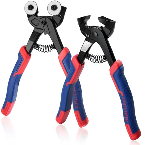 GOLD DEER 2 Pcs Tile Nippers Set Heavy Duty Wheeled Glass Mosaic Nipper with Tungsten Carbide Wheels & HD Ceramic Tile Cutter Pliers Professional Mosaic Cutting Tool for Glass Porcelain Ceramic Mirror