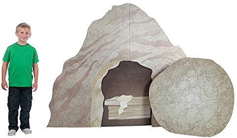 Fun Express Easter Empty Tomb Display with Rock Roll Away Cardboard Stand Up - Religious Resurrection Scene Set for Church Decorations, Sunday School & Christian Holiday Celebrations | 3-Piece Props