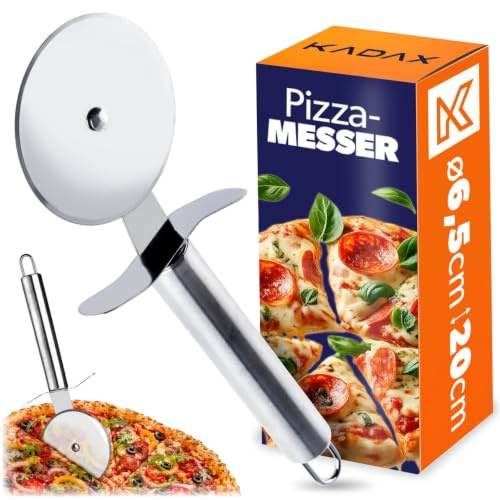 Coupe-pizza KADAX en acier inoxydable de haute qualité, rouleau à pizza avec boucle de suspension, protection des doigts et molette tranchante gâteau, couteau à pizza avec manche robuste, argent
