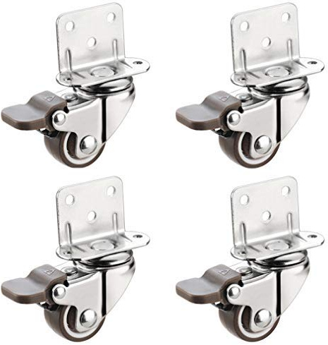 4pcs Gummi Lenkrollen mit L-Typ Halterung,Möbelrollen mit Bremse,5-Loch-Einbau,Kugellager,Tragfähigkeit 80kg,Geeignet für Racks, Krippen (50MM,4Bremse)