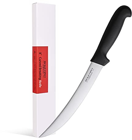 BOLEXINO 8 Inch Curved Breaking Butcher Knife With Ergonomic Handle, Good Sharpness For Meat Steak Cutting Slicing, High-Carbon Japanese Stainless Steel