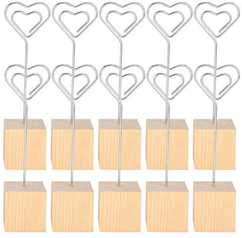 Fydun 10 Stück Fotohalter Tischnummer Inhaber Hinweis Clip Tisch Name Kartenhalter Nachrichtenkarte Bild Metallständer Massivholzbasis