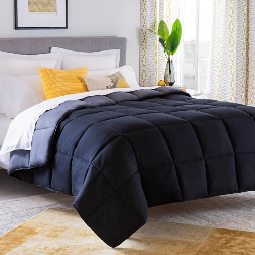 Linenspa 4 Jahreszeiten Bettdecke aus Microfaser – Ganzjahresdecke – Ultraweich – Steppdecke 200x200 cm, Schwarz / Dunkelgrau