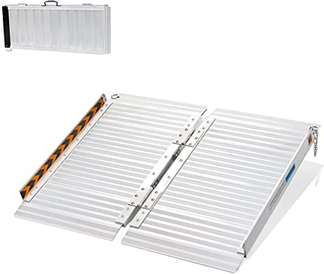 gardhom Rollstuhlrampe 61x74cm Klappbar, für Türschwelle, Rampe Rollstuhl | Tragfähigkeit 362 kg, Aluminium, tragbar, rutschfest, mit Griff, für Haus, Außenbereich, Stufen, Schwellen und Bordsteine