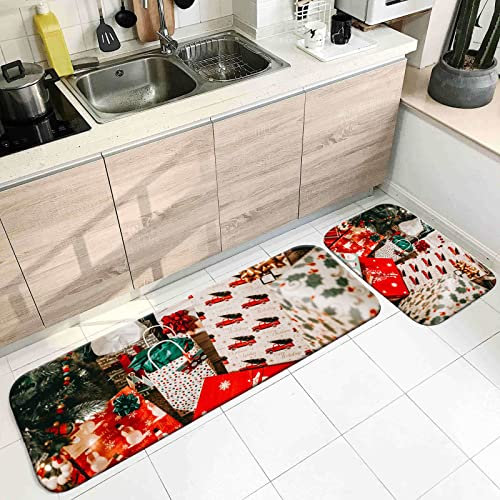 Banemi Teppich Schlafzimmer, Küchenmatte Vintage Rot Geschenkpaket 60X90cm+60X180cm Heimtextilien