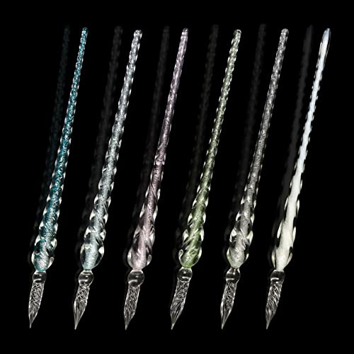 Yitexin Handgjorda glasdipppennor, glitter målat glas kalligrafipennor, vintage kristallglas signaturpennor, glasbläckpennor, vintage dippbläckpennor för konst, ritning, dekoration (6 st)