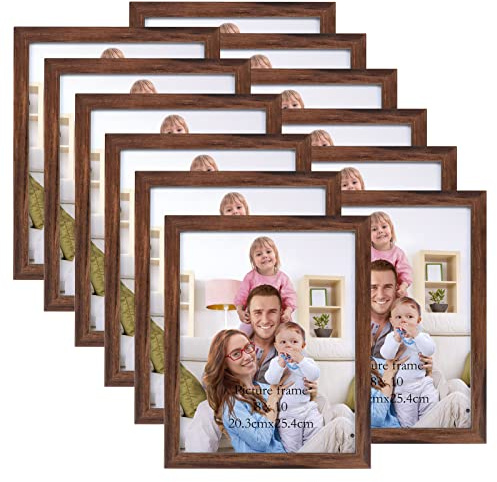 Giftgarden 8x10 Picture Frame Brown Set of 12, Multi Rustic Walnut Wood-Color 8 by 10 Photo Frames Bulk for Wall or Tabletop Display