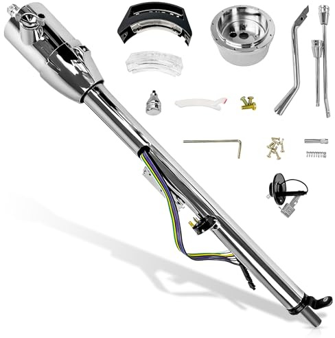 UnayKolb 33 Inch Tilt Steering Column W/Key, 9 Holes Chrome Automatic Shift GM Style Steering Column for GMC Truck Classic Cars&for Chevy C10 Nova 1960 1961 1962-1972
