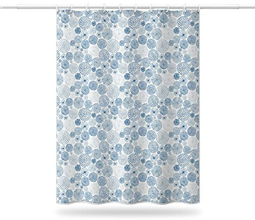 Dsnyu Vorhang für Bad, Duschvorhang Wasserdicht Blau 200x180CM, Vintage Rundes Muster Duschvorhang Elegant mit 12 Haken Polyester