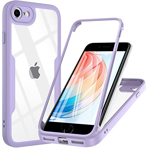 Hensinple Für iPhone SE 2022 Hülle, iPhone SE 2020 / iPhone 7/8 Handyhülle Mit Eingebautem Displayschutz, 360° Stoßfest Case Cover Schutzhülle für iPhone SE 2022/SE 2020/7/8 4.7 Zoll (Helles Lila)