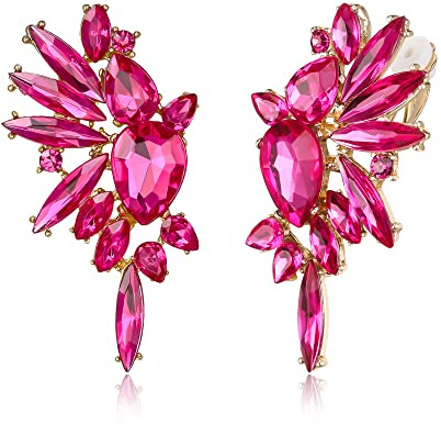 EVER FAITH Vintage Clip On Stud Earrings for Women Girls, Sparkly Rhinestone Marquise Crystal Art Deco Floral Teardrop Cluster Clip-on Non Piercing Earring Wedding Jewellery for Brides Bridal