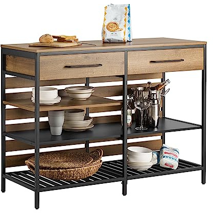 SoBuy Aparador de Cocina Industrial con Estantes Abiertos y Botellero Mueble de Cocina con Espacio para Microondas Mueble Auxiliar de Almacenaje para Salón Comedor Entrada 120x91x45cm Marrón FSB85-PF