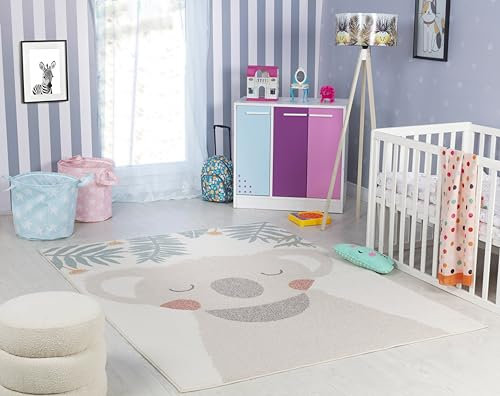 Livabliss Koala Kinderteppich - Cartoon Teppich 160x213 cm, Tier Teppich Kinderzimmer oder Babyzimmer, Krabbelteppich oder Spielteppich - Baby Teppich für Jungen & Mädchen, Beige und Elfenbein