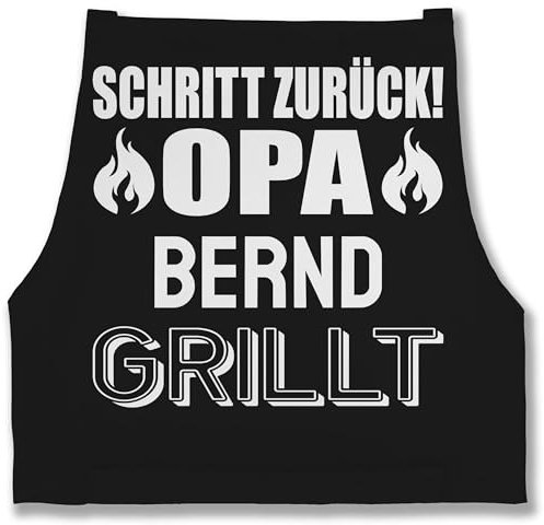 Schürze - Grillschürze Herren Männer - Opa grillt mit Namen Schritt zurück Opi Geschenk - 85x69 - Schwarz - geschenke grillen personalisierte schürzen grillzubehör grill grill-schürze zum