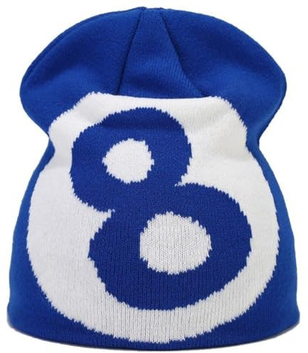 Fituenly Wolle gestrickte Mütze, Beanie Cargo Y2k Cap mit Nummer 8 gedruckt Winter gestrickt warme Mütze Unisex Slouchy Beanies für Outdoor Winter