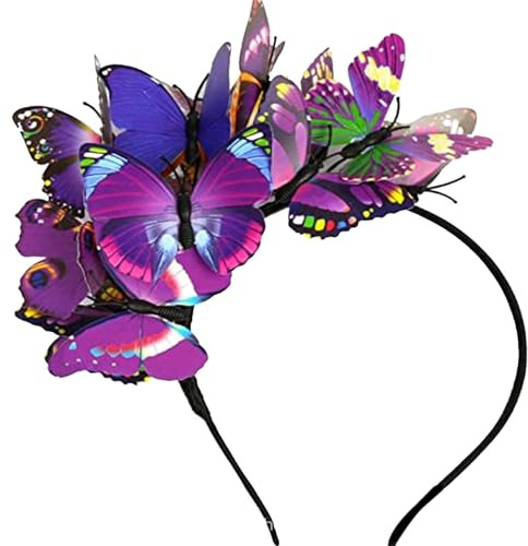 Schmetterling Stirnband Karneval Party Stirnbänder Cosplay Schmetterling Haarband Kopfschmuck Haarreif Ostertag Hochzeit Halloween Party Kopfbedeckung Faschingskostüme für Frauen (Purple, One Size)