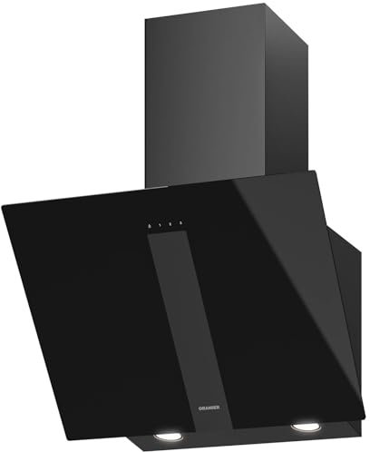 Oranier Kopffreihaube 60 cm UNA60S1 - schwarze Umluft Dunstabzugshaube mit weißer LED Anzeige - Schräghaube mit 3 Leistungsstufen - Touch-Control