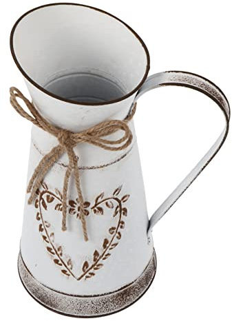 Ciieeo Heart-shaped Flower Vase Large White Leaf Metal Floral Arrangement Pot Vintage Tabletop Flower Bucket for Home Garden Decor