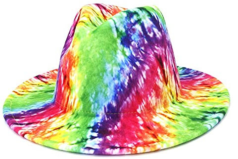 NOAMED Fengyan Fedora-Hüte für Herbst und Winter, breite Krempe, Batikfärbung, Hochzeitshut, Fascinator, mehrfarbig, gelb, Filzhut, grün, 6 7/8-7 1/8