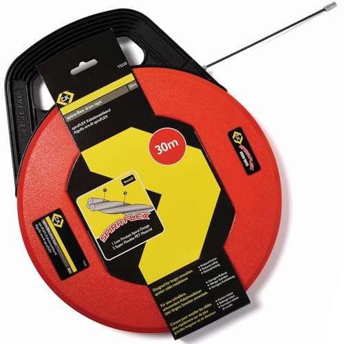 C.K SpiraFLEX Kabeleinziehhilfe 30 m, PET Einziehband mit reibungsarmem Spiralprofil, Flexible Einziehfeder für Leerrohr und Kabelzug, Aufwickelkassette für Elektroinstallation, Kabelrouting CK T5530
