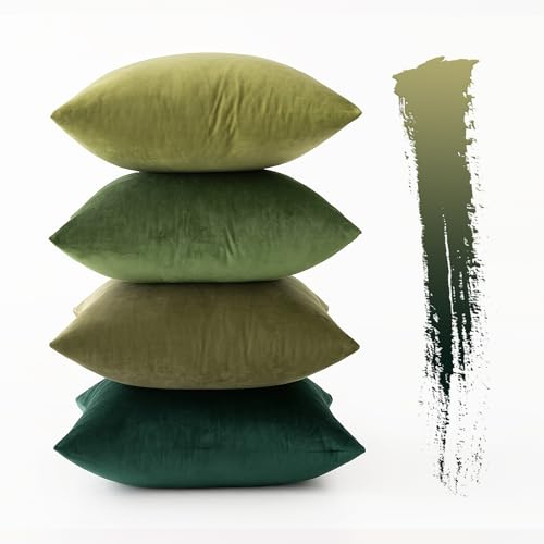 MIULEE 4er Set Kissenbezug 50×50cm Samt Farbverlauf Green Series | Weicher Farbverlauf Kuschelig Pflegeleicht Langlebig Dekorativ Für Sofa Wohnzimmer Schlafzimmer Kinderzimmer Und Büro