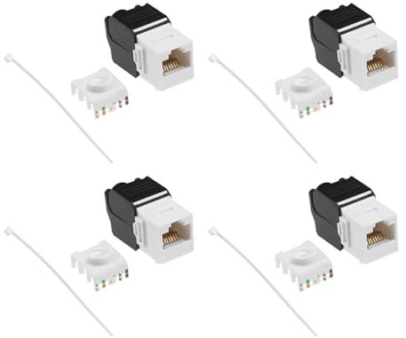 YINETTECH 4 módulos CAT6a Keystone RJ45 Jack Socket sin herramientas, módulo de panel de red CAT cable crudo para el hogar, oficina, cableado inteligente de edificios