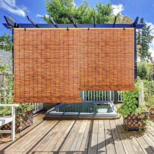 Jhuiquenix Bamboo Blinds 120cm x 160cm Brown Natural Reed Roller Blinds With Lifter Sunshade Privacy Screen For Windows Patio Pergola Roman Blinds Anti-UV Bamboo Door Curtain
