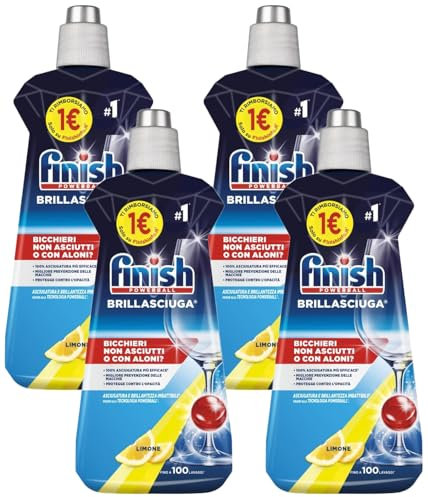 Finish Brillantante Lavastoviglie al Limone, 1 Prodotto da 500 ml di Brillantante, Additivo Lavastoviglie per Stoviglie Splendenti e Asciutte (Confezione da 4)