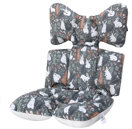 Miracle Baby Cojín Carro Bebe,Colchoneta Silla Paseo Universal,Colchoneta Silla Paseo Transpirable 100% Algodón,Colchoneta Silla Bebe Uso de Doble Cara para Bebe,70 * 38cm(Conejo Gris)