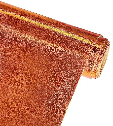 Oneart Metalliskt mjukt fusklädertyg, lammskinn, syntetiskt konstläder för handväska, hårband, 32 x 135 cm – orange