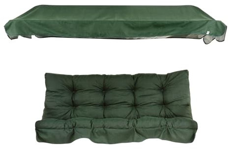 Dajar Patio Hollywoodschaukel Auflage 140 cm mit Sonnendach Hawaii Bankauflage gesteppt Befestigungsschnüren Volant vorne grün