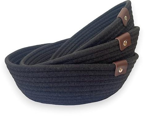 Cestas Almacenaje Multiusos Algodón - Set 3 Cestas Organizadoras para Cocina, Salón, Organizador Baño - Vacía Bolsillos Cajas Almacenaje Decorativas Cestos Organizadores Juguetes Llaves Mandos (Negro)