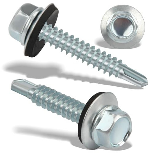 80 tornillos autorroscantes, 4,8 x 35 mm, tornillos para chapa trapezoidal, tornillos autorroscantes con junta, tornillos de perforación para techo con arandela de sellado, autorroscantes (plata)