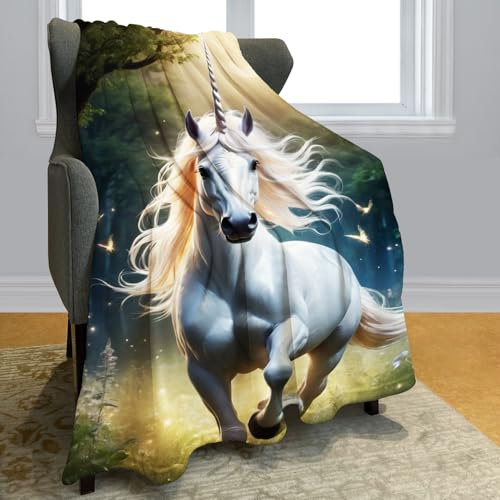Violetpos Einhorn Decke 125 x 200 cm Flauschig Kuscheldecke Weich Fleecedecke Gemütliche Wohndecke Warm Sofadecke Tier Thema
