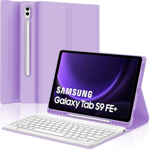 Funda Teclado para Samsung Galaxy Tab S9 Fe Plus/S9 FE+/S9+/S10 Plus 12.4 | Capa Keyboard, QWERTY Español Ñ, Bluetooth Magnético Desmontable Teclado con Portalápices, Violeta claro
