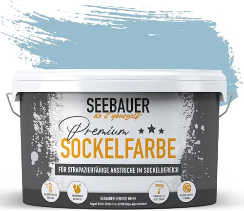SEEBAUER diy Sockelfarbe Blau 10L für Außen (No. 815 Blue Ridge) Rissfüllende Spezialfarbe für Fassade, Sockel und Dach - Geeignet für Putz, Mauerwerk und Beton