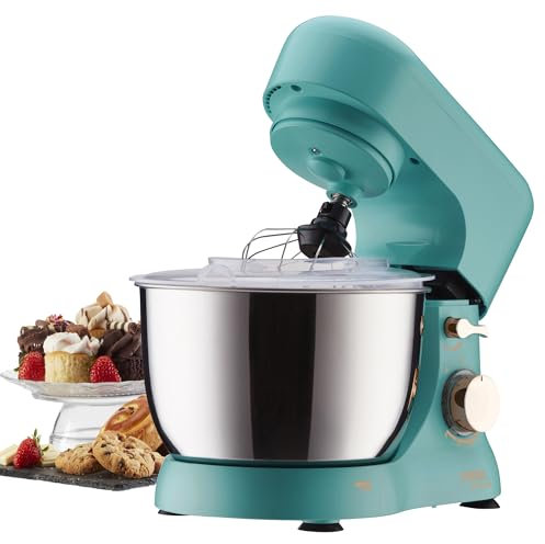 Cooks Professional Stand Mixer 1000W with 8 Speeds & Pulse Function, 4.5L Stainless Steel Mixing Bowl, Splash Guard, Whisk, Beater & Dough Hook | Electric Kitchen Mixer for Cakes, Bread, Baking | Teal