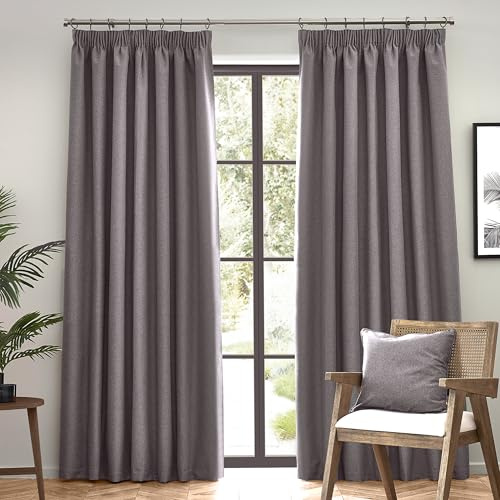 furn. Dawn Textured Blackout Faltenbandvorhänge - Thermisch Gefüttertes Paar (Anthrazit, Breite 168 x Länge 229cm)