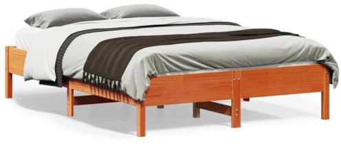 OHOOWOO Massivholzbett Wachsbraun 120x190 cm Kiefer,Kiefernholzbett, Massivholzbett im rustikalen Design, mit stabilen Beinen und Sperrholzlatten, Farbton: Wachsbraun