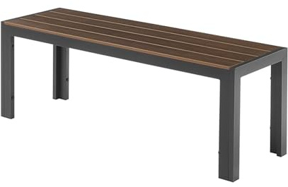 Gartenbank DESIGNO - 130cm - dunkelbraun - Aluminium Metall-Gestell stabil | pflegeleicht, wetterfest, Bohlenoptik, modernes Design, vielseitig einsetzbar, Outdoor geeignet, UV-beständig