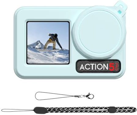 TYUANDOUER Silicone Case for DJI Osmo Action 5 Pro, Set Protective Sleeve Cover for DJI Action 5 Pro with Lost-Proof Strap/Neck Strap/Lens Cap - Blue