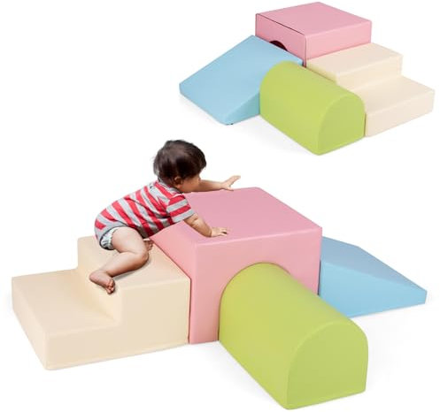 HOMFME Parcours Motricité Bébé avec 4 Blocs de Construction en Mousse, Toboggan Intérieur Enfants avec Remplissage EPE Haute Densité, Idéal pour Grimper, Ramper, pour Enfants 3+ Ans (Rose)