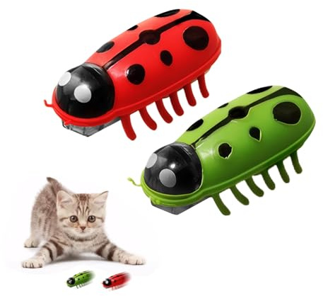 letcdfer 2 Stück Mini Käfer, Krabbelkäfer Katzenspielzeug Interaktiv Käfer | Elektrisches Interaktives Spielzeug für Katzen Hund Katze Maus Fluchthindernis automatisches Umdrehen Haustier Lustiges