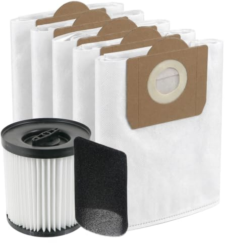 SPARES2GO Cartridge Filter Sleeve + 5 SMS Dust Bags for Titan TTB774VAC TTB775VAC TTB776VAC TTB777VAC 16L 20L 30L 40L Vacuum Cleaner