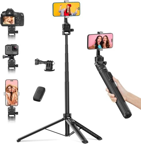 Jishane Selfie Stick & Phone Tripod, 70 All in One Extendable Tripod for iPhone with Detachable Remote,Portable Lightweight Phone Stand for GoPro Max Hero 11 10 9 8 7 6 5 DJI OSMO Action Camera