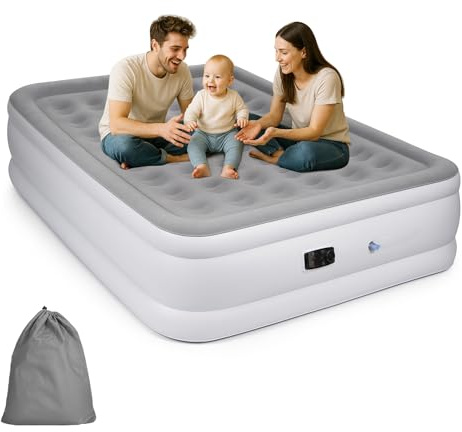 Chiidou King Air Mattress with Built-in Electric Pump, 18.5 Raised Comfort Blow up Inflatable Mattress for Guests, Air Bed Airbed with Flocked Surface for Camping Home Use, 200x154x47cm