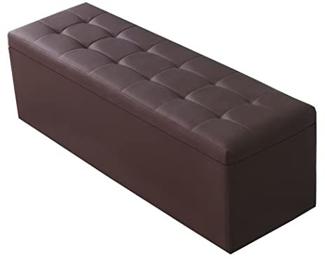 Pouf Contenitore Pieghevole Moderno in Similpelle Marrone con Seduta Imbottita, Contenitore per Giocattoli Impermeabile e poggiapiedi, Sgabello 40x40x40cm