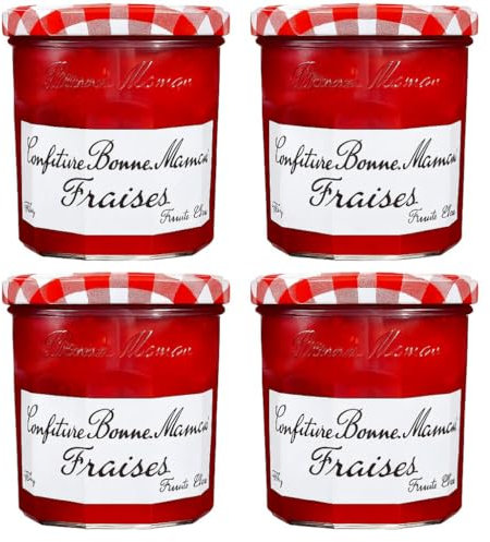 Mermelada de Fresas 320g – Juego de 4 tarros – Receta auténtica – Frutas al horno en caldero – Desayuno & Pastelería casera