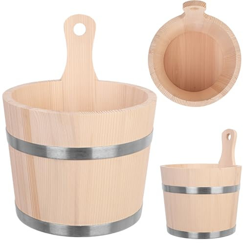 KADAX Secchio da sauna in legno, 5 litri, secchio in legno con manico, secchio per sauna per infusi, secchio in legno naturale, secchio in legno per sauna, fioriere, accessori per sauna (31,5 x 25 cm)