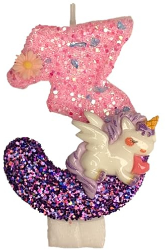 Ovanda Zahl 3 Kerzen für Kuchen, 3. Geburtstag Einhorn Kuchen Kerzen, Lila Rosa Einhorn Geburtstagskerzen, Cake Topper Mädchen 3. Geburtstag,Zahl 3 Happy Birthday Kuchens Deko,Geburtstagskerzen Zahlen